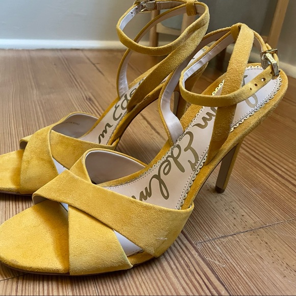Sam Edelman yellow suede ankle strap stilettos SIZE 9 - Picture 9 of 9
